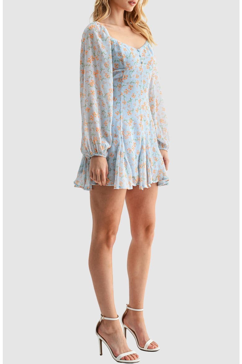Floral Long Sleeve Fit & Flare Minidress, Alternate, color, BLUE ORANGE
