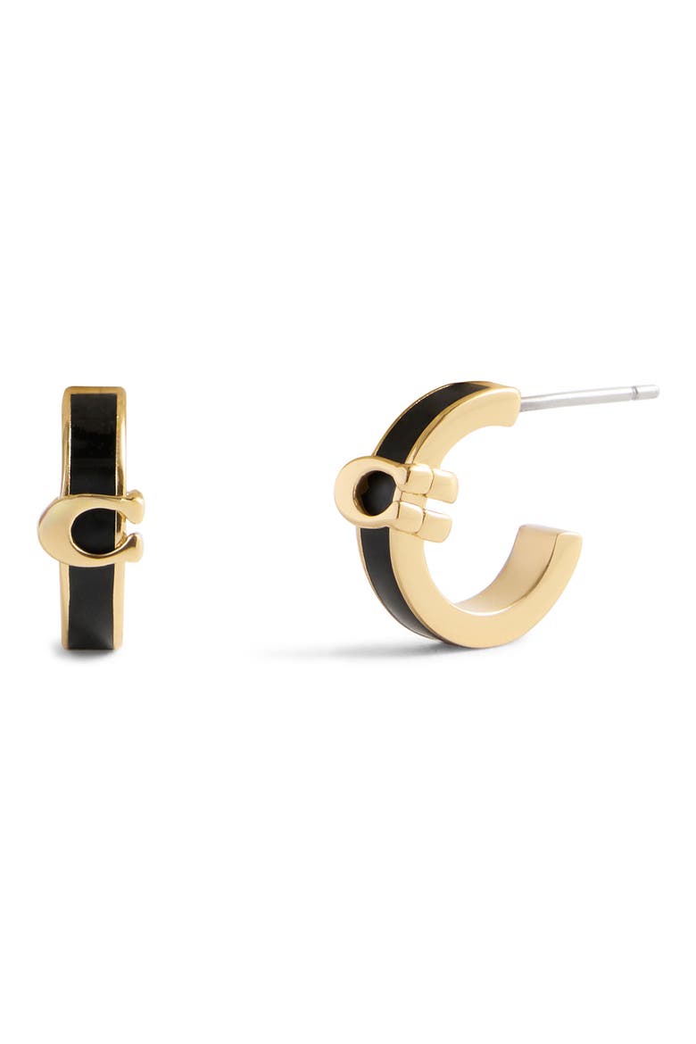 Signature C Enamel Huggie Hoop Earrings, Main, color, BLACK/ GOLD