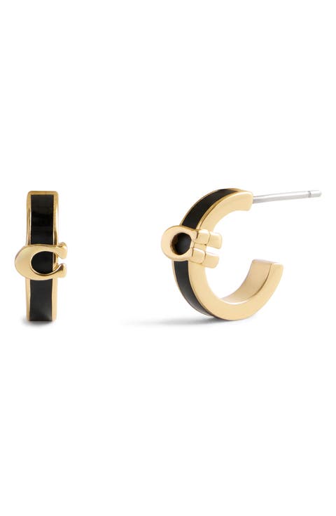 Signature C Enamel Huggie Hoop Earrings