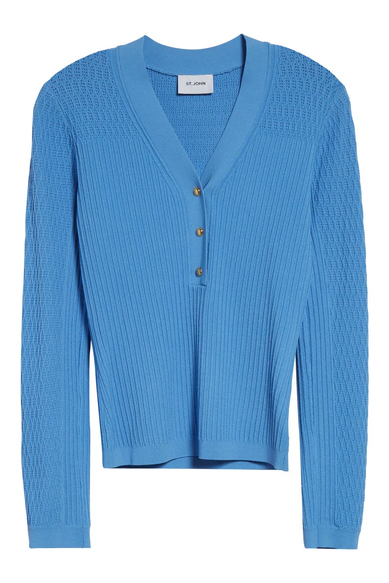 Mixed Stitch Fine Gauge Henley Sweater, Alternate, color, PERIWINKLE
