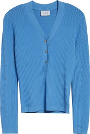 ST. JOHN Mixed Stitch Fine Gauge Henley Sweater