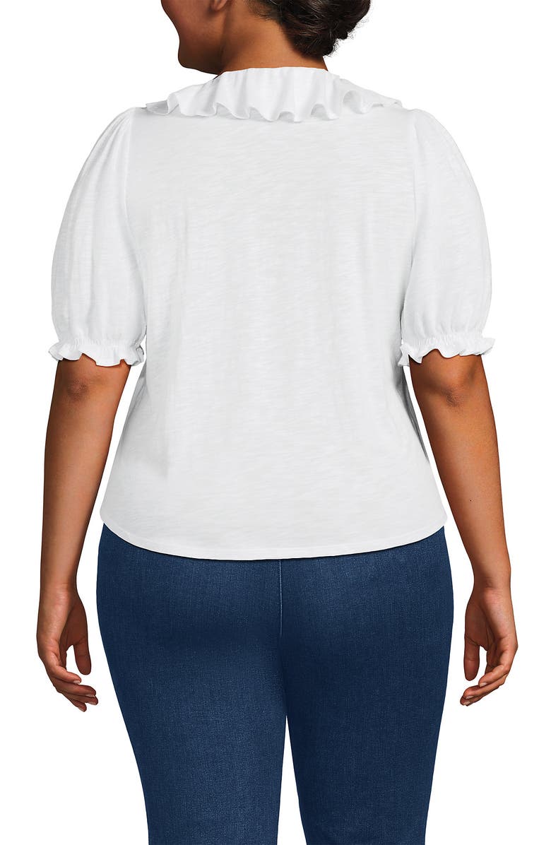 Lands' End Puff Sleeve Slub Ruffle Pintuck Top, Alternate, color, White