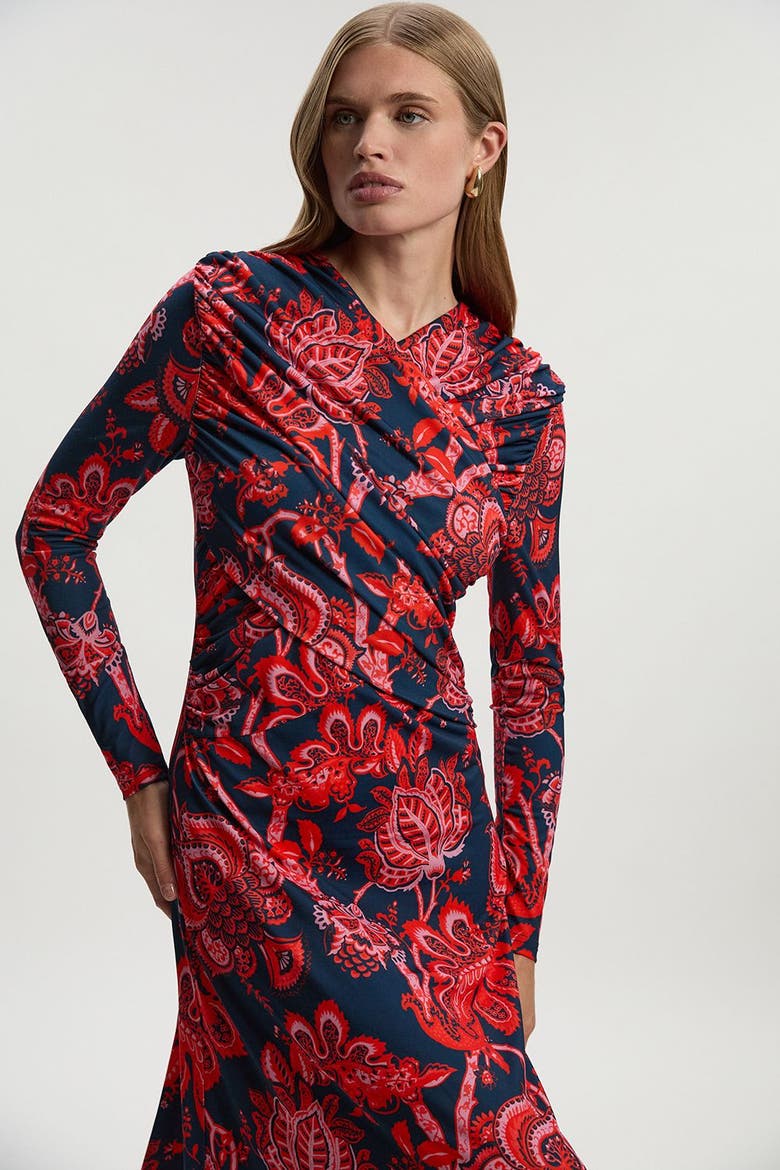 Paisley Jersey Crepe Twist Maxi Dress, Alternate, color, Red