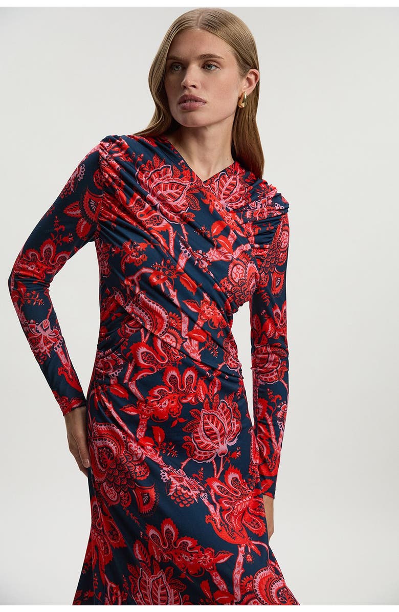 Karen Millen Paisley Jersey Crepe Twist Maxi Dress, Alternate, color, Red