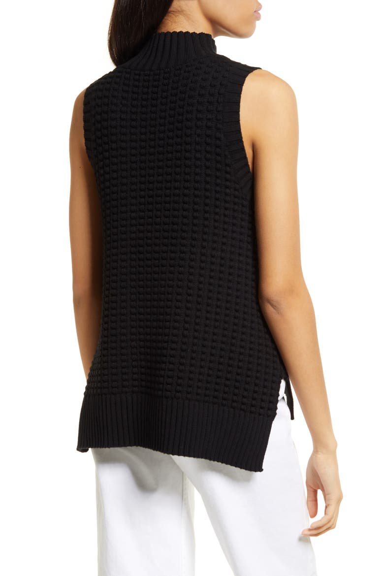 Mozart Popcorn Stitch Sleeveless Cotton Sweater, Alternate, color, BLACK