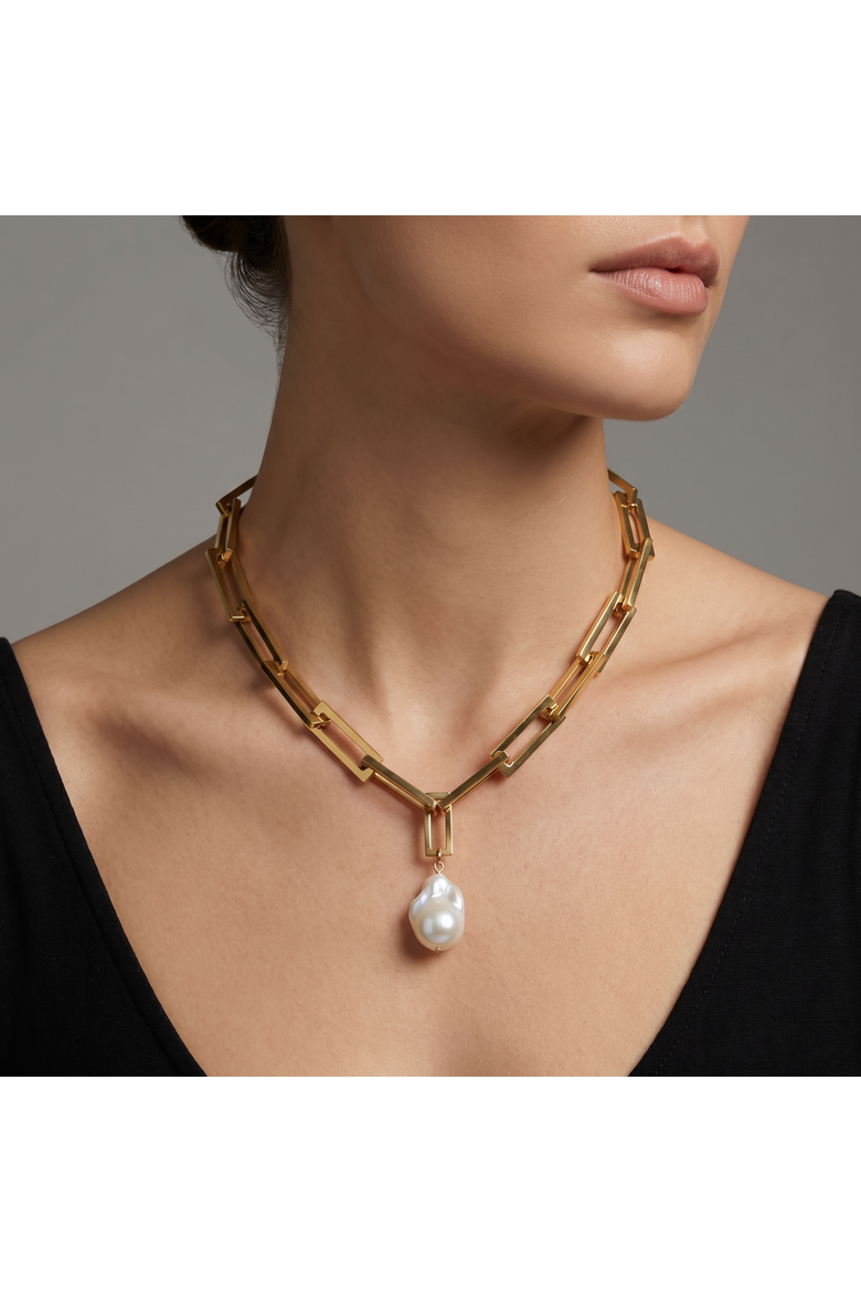 17" Terry Chain Chunky Heavy Weight Baroque Freshwater Pearl 25mm Pearl Necklace, Alternate, color, 18k Yellow Gold