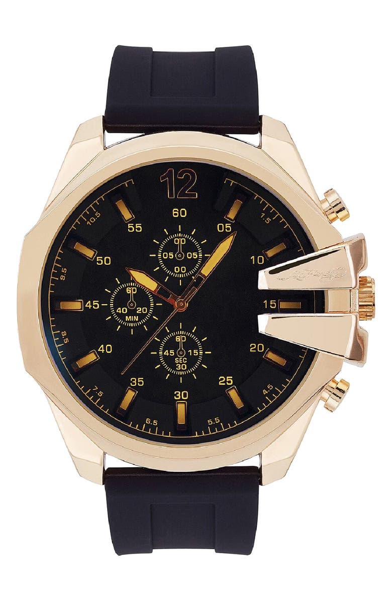 Ed Hardy Quartz Silicone Strap Watch, 44mm, Main, color, Black