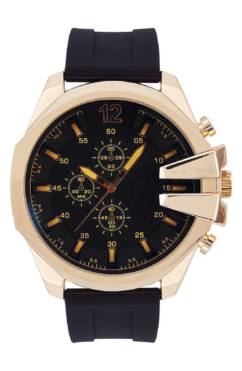 Quartz Silicone Strap Watch, 44mm