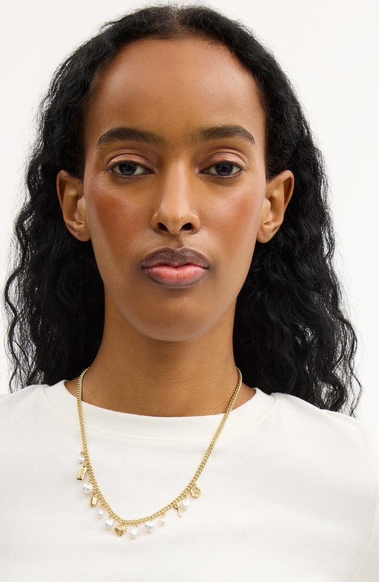 COACH Iconic Faux Pearl Charm Necklace, Alternate, color, Pearl/ Gold