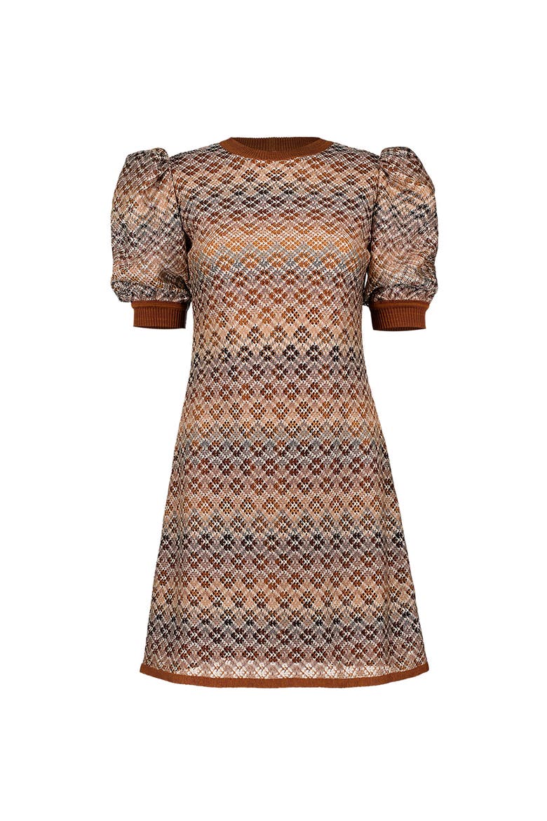 Short Knitted Dress With Puffed Sleeves, Alternate, color, Brown