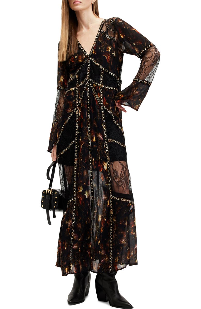 AllSaints Bryn Embellished Long Sleeve Maxi Dress, Alternate, color,
