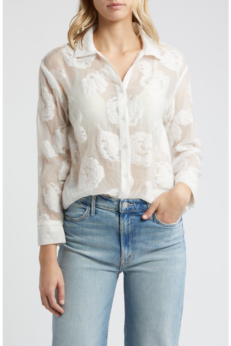 Liz Embroidered Floral Button-Up Shirt, Main, color, WHITE