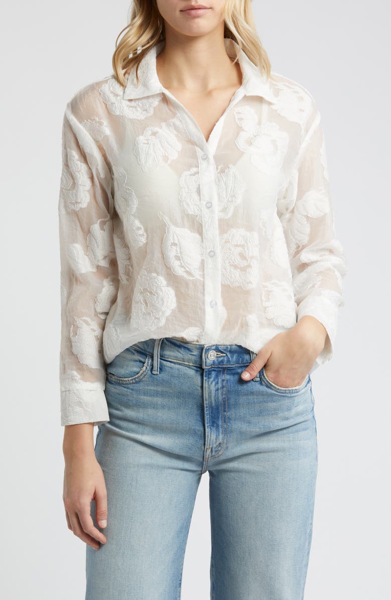 NIKKI LUND Liz Embroidered Floral Button-Up Shirt, Main, color, White