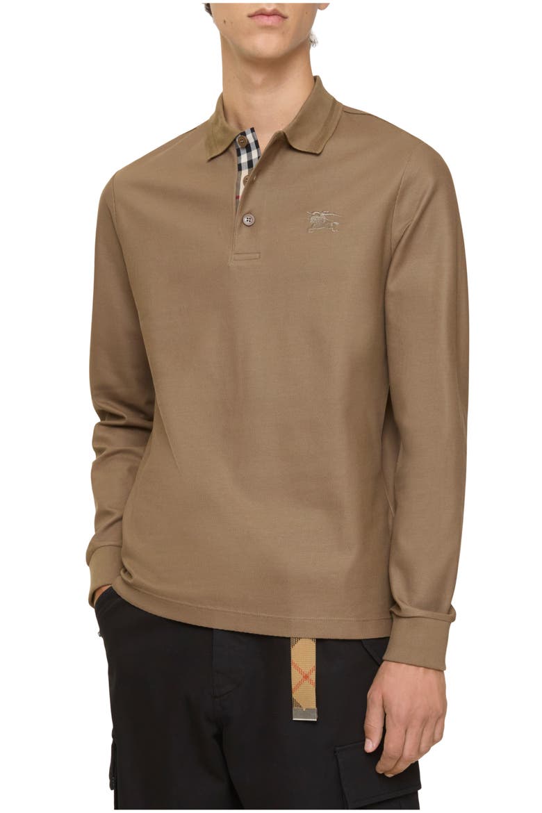 Long-sleeve Cotton Polo Shirt, Main, color, Clay brown