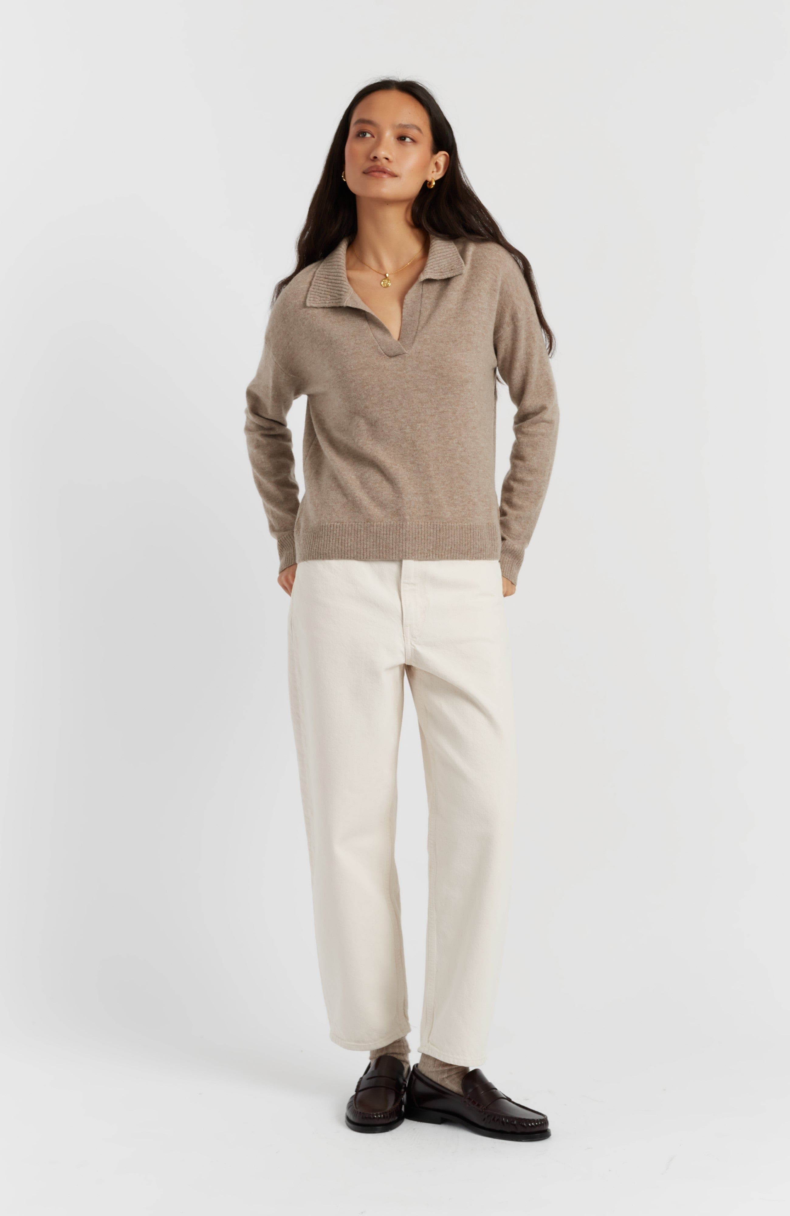 Wool Cashmere Blend V Neck Collared Sweater - image 5