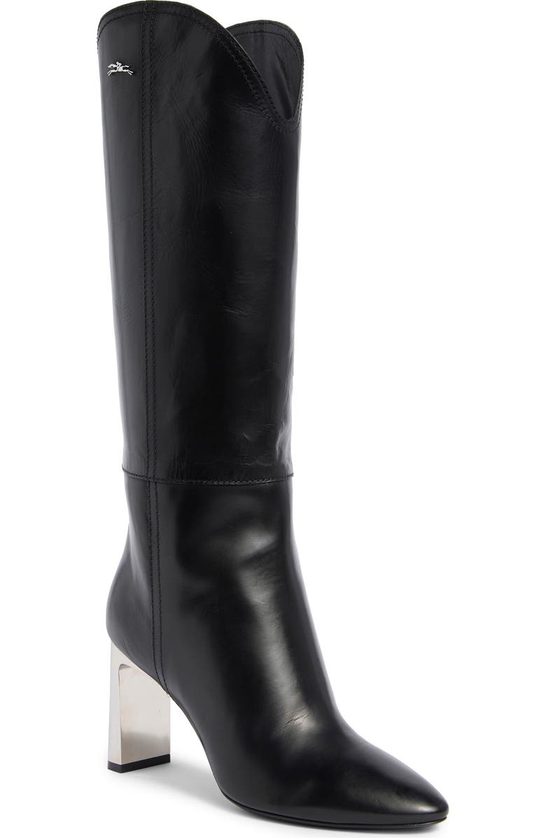 Longchamp Metallic Heel Western Boot, Main, color, Black
