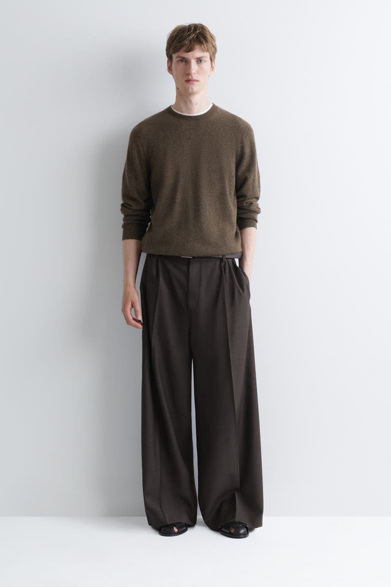 Pleated Relaxed-fit Wide-leg Pants, Main, color, DARK BROWN