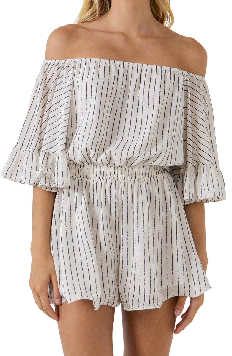 Free the Roses Stripe Off the Shoulder Romper, Alternate, color, 