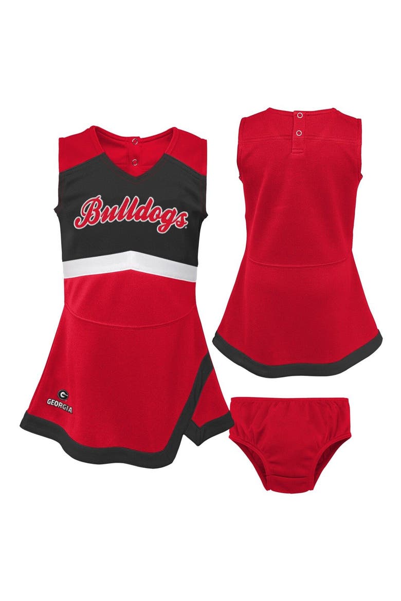 Girls Toddler Red/Black Georgia Bulldogs Two-Piece Cheer Captain Jumper Dress & Bloomers Set, Main, color, Red