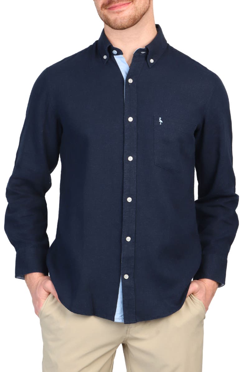TailorByrd Linen Blend Button-Down Shirt, Main, color, Navy