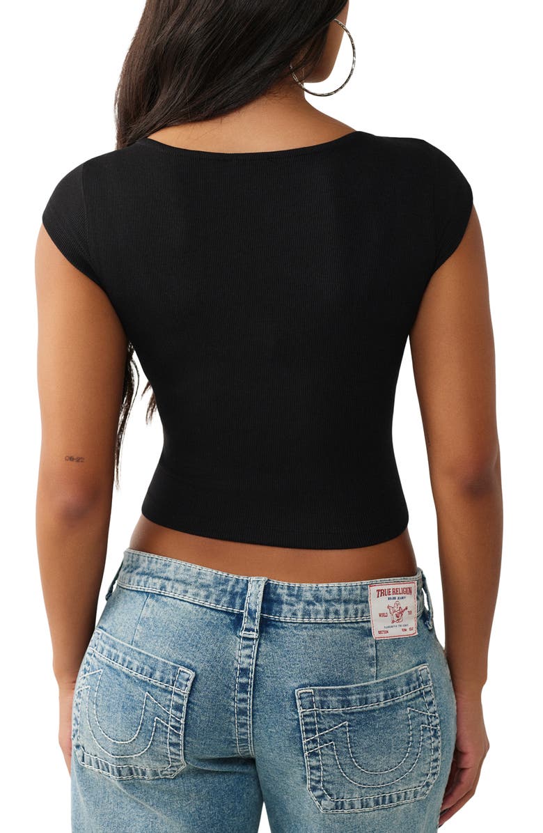 True Religion Cutout Rib T-Shirt, Alternate, color, Jet Black