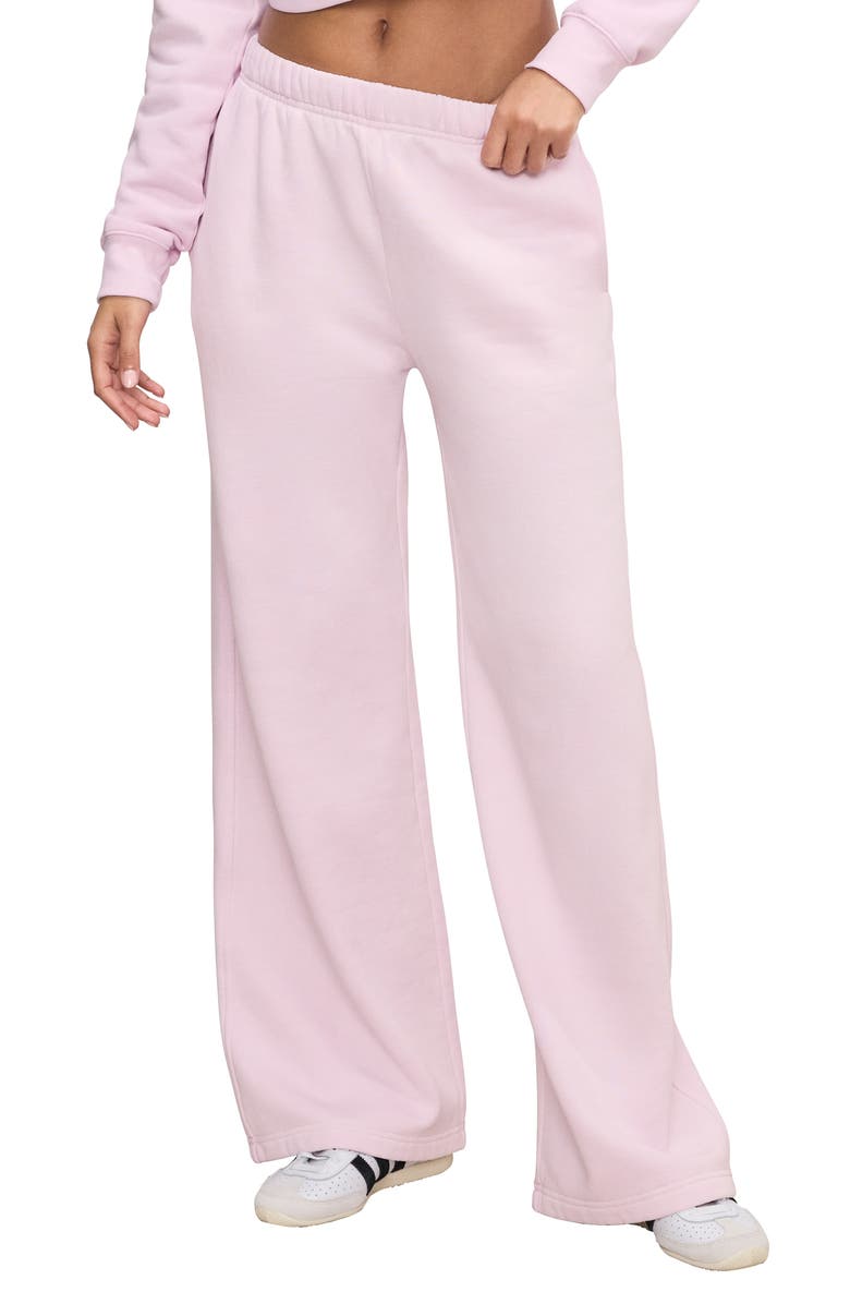 Good American Brushed Fleece Wide Leg Sweatpants, Main, color, Washed Cotton Candy Pink