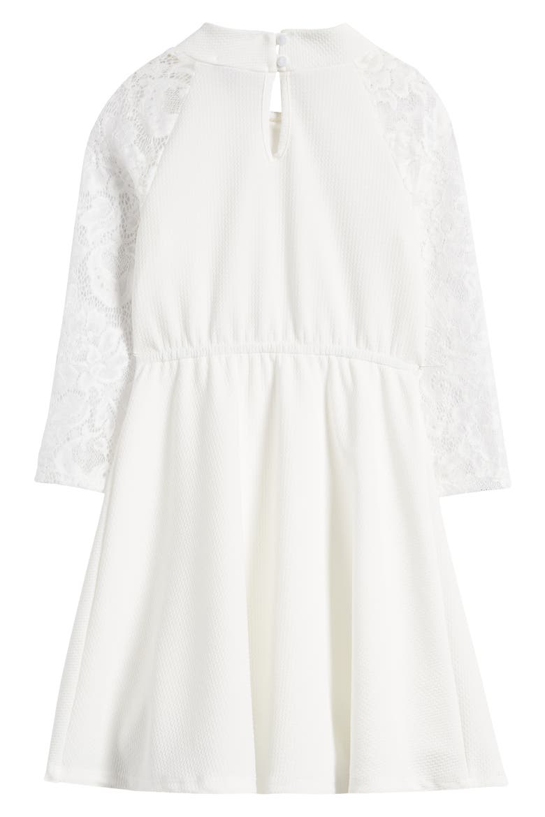 Kids' Lacy Long Sleeve Skater Dress, Alternate, color, OFF WHITE