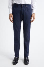 Boglioli Five-Pocket Cotton Stretch Herringbone Slim Fit Pants