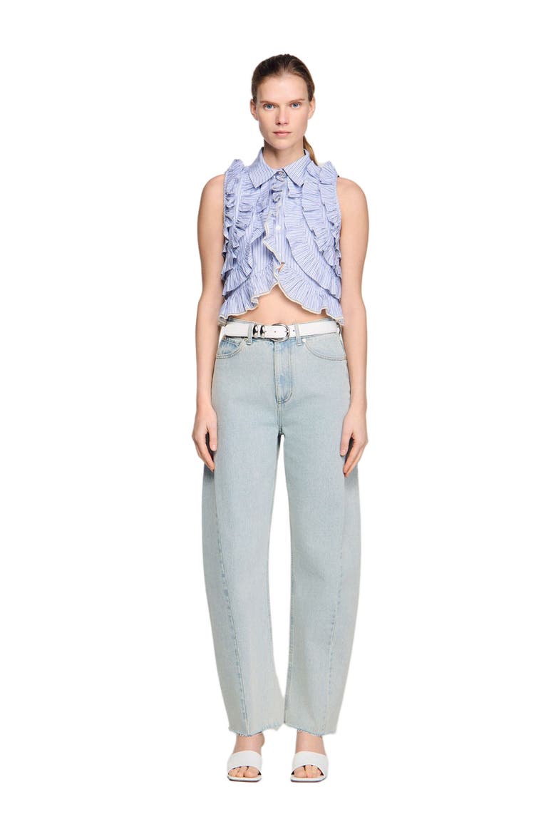 Striped ruffled shirt, Alternate, color, Bleu / marine