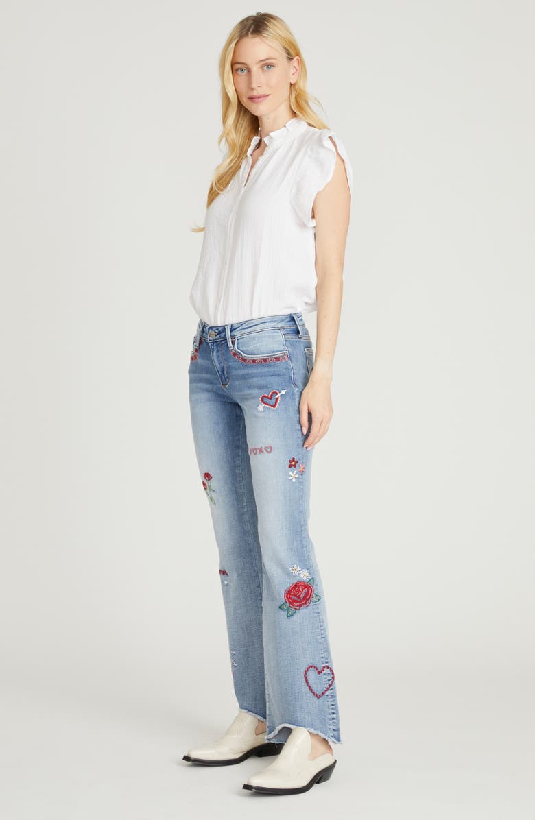 Driftwood Eva Love Letters Embroidered Flare Jeans, Alternate, color, Light Wash