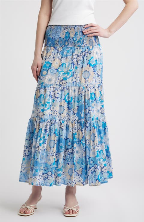Izzy Print Smocked Waist Maxi Skirt