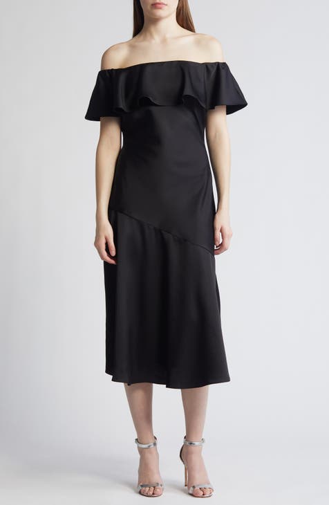 A-Line Flower Skirt Black Wedding Guest Dresses
