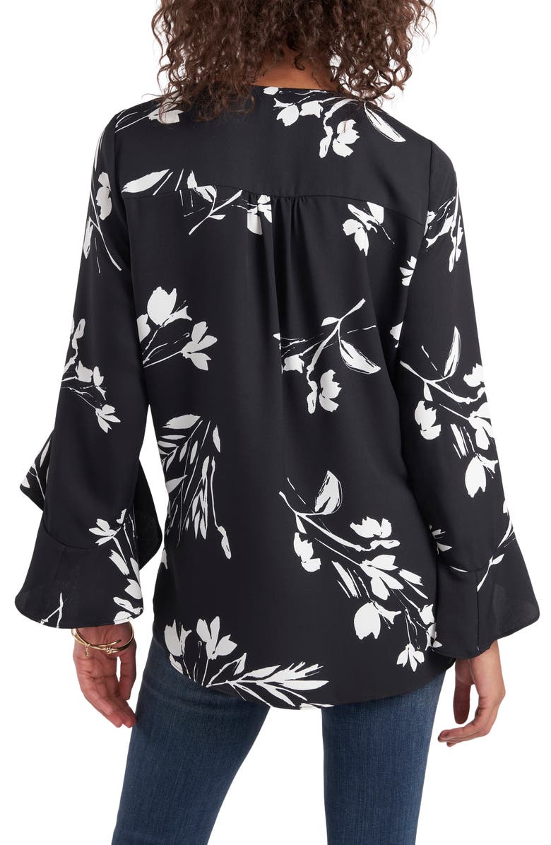 Vince Camuto Floral Print Trumpet Sleeve Top, Alternate, color, 