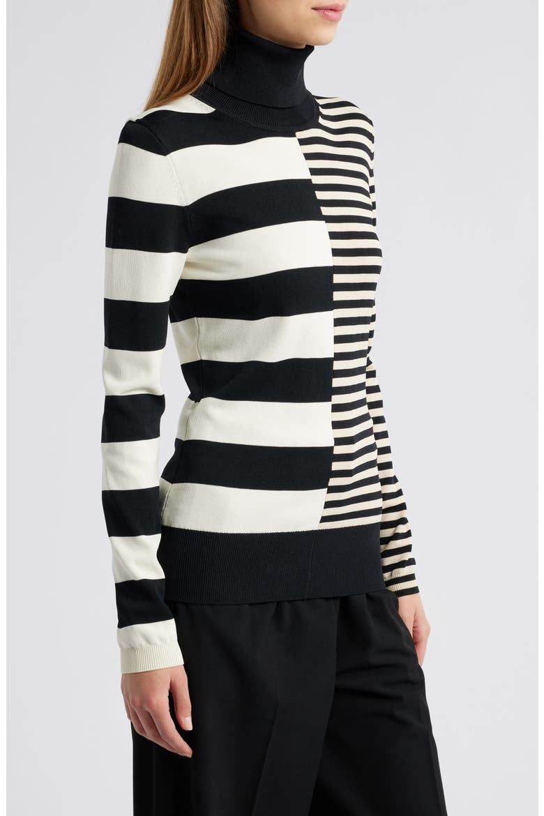 The Greta Stripe Turtleneck Seater, Alternate, color, NOIR / BRULE / KHAKI