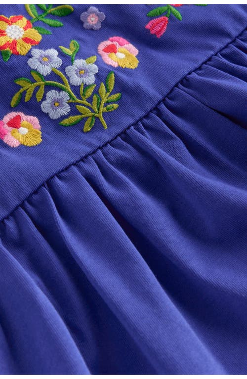 Mini Boden Kids' Floral Embroidered Cotton Top In Blue