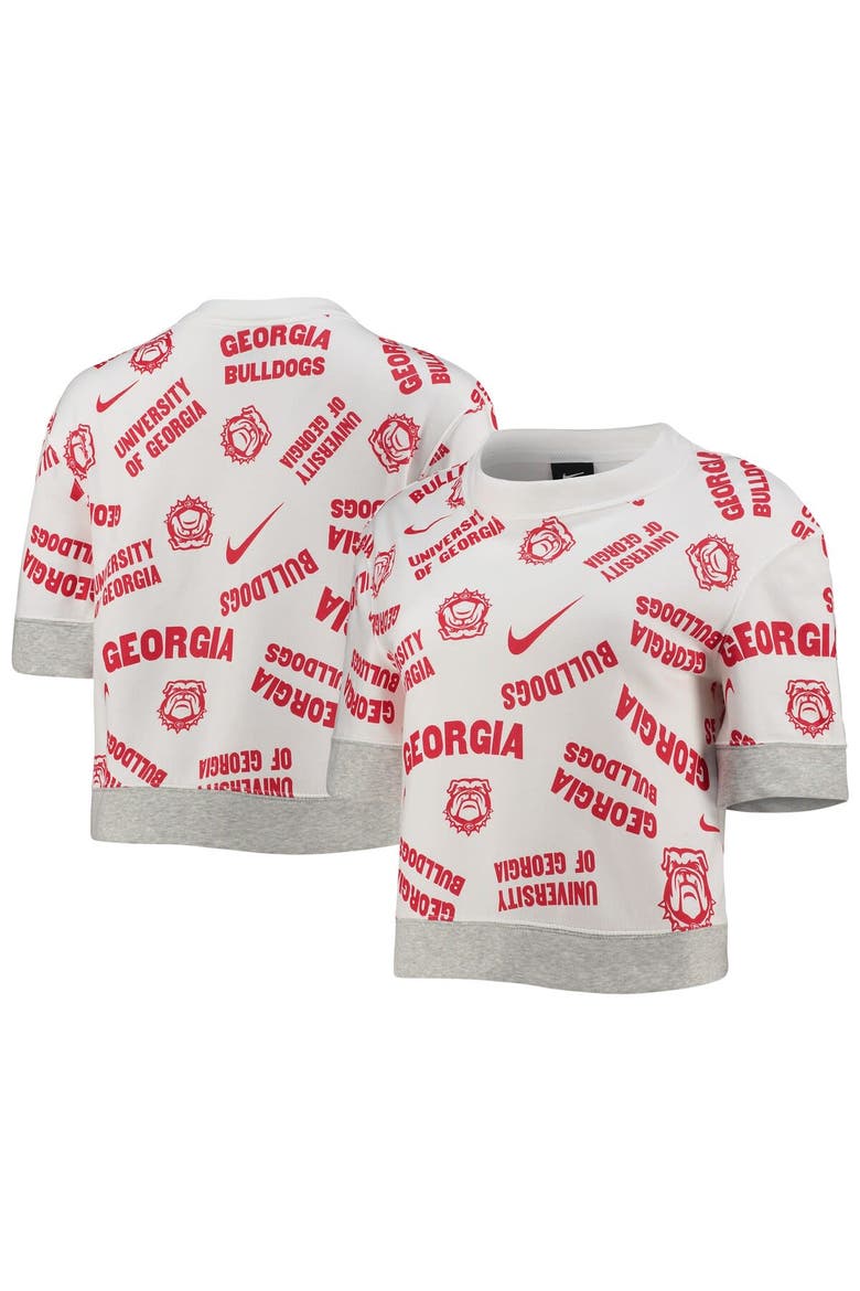Women's Nike White/Heathered Gray Georgia Bulldogs Allover Print Trend Cropped Tri-Blend T-Shirt, Main, color, White
