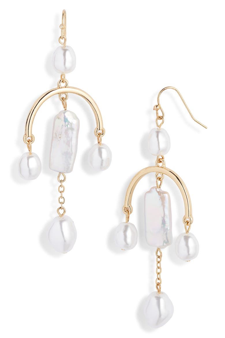 Freshwater Pearl Mobile Earrings, Main, color, WHITE- GOLD