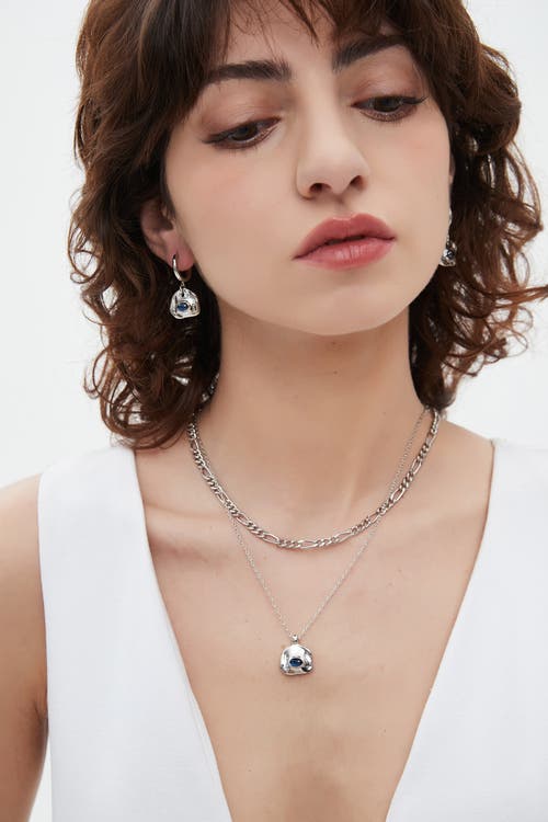 Classicharms Aria Gemstone Pendant Necklace And Figaro Chain Layering Set In Metallic