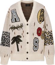AllSaints Foxx Distressed Jacquard Graphic Cardigan
