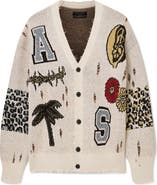 AllSaints Foxx Distressed Jacquard Graphic Cardigan