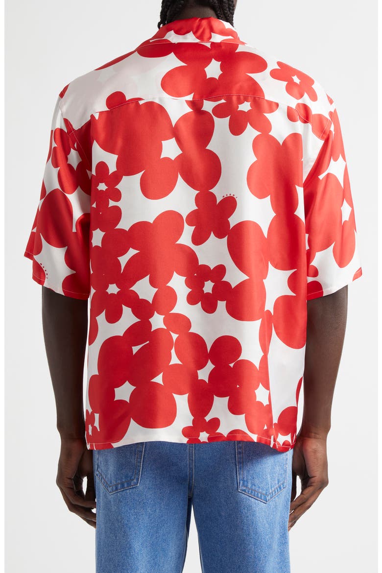 Dillies Print Silk Bowling Shirt, Alternate, color, CRIMSON