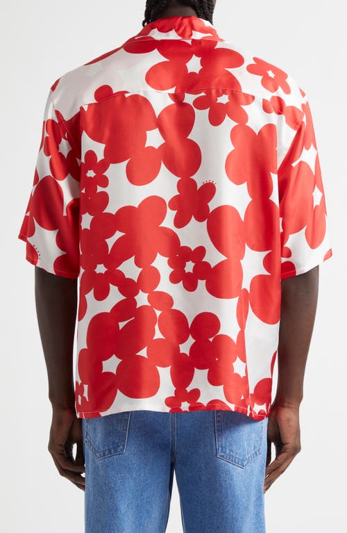 Shop Marni Dillies Print Silk Bowling Shirt In Crimson