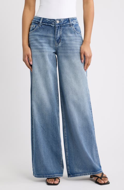 Studded Star Pocket High Waist Wide Leg Jeans