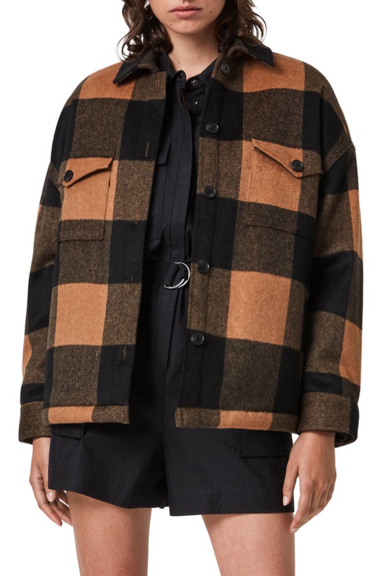 Luella Check Shirt Jacket, Main, color, BROWN/ BLACK