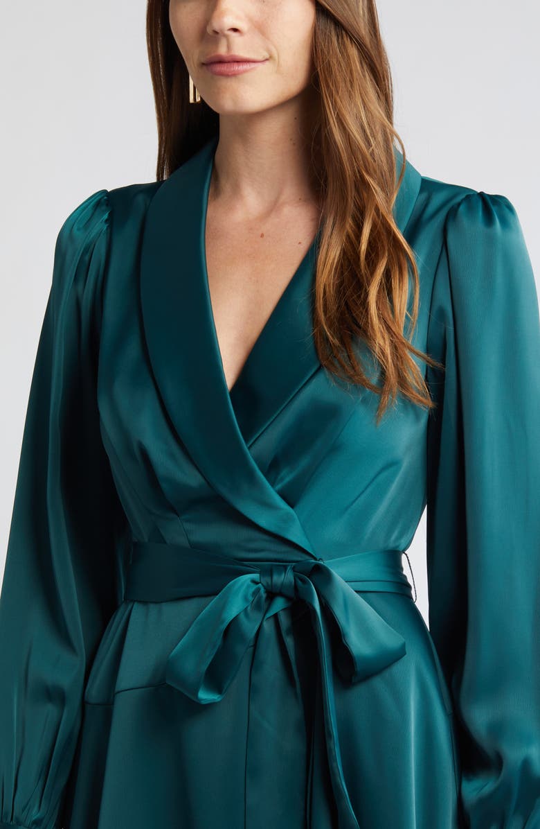 Vince Camuto Shawl Collar Long Sleeve Satin Dress, Alternate, color,