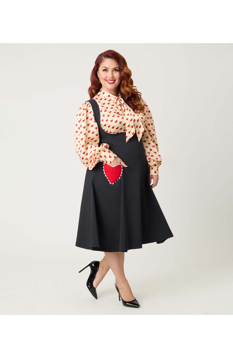 Unique Vintage Plus Size Amma Swing Skirt, Alternate, color, Black W/Red Hearts