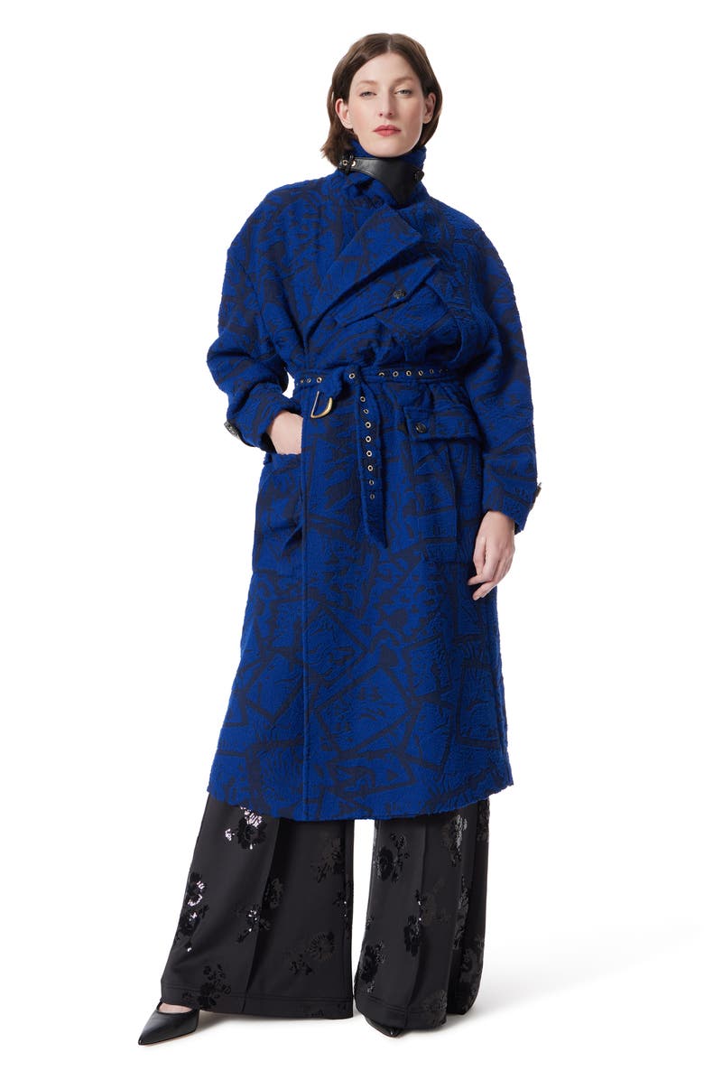 DO by Dee Ocleppo Tie Belt Textured Jacquard Trench Coat, Alternate, color, 