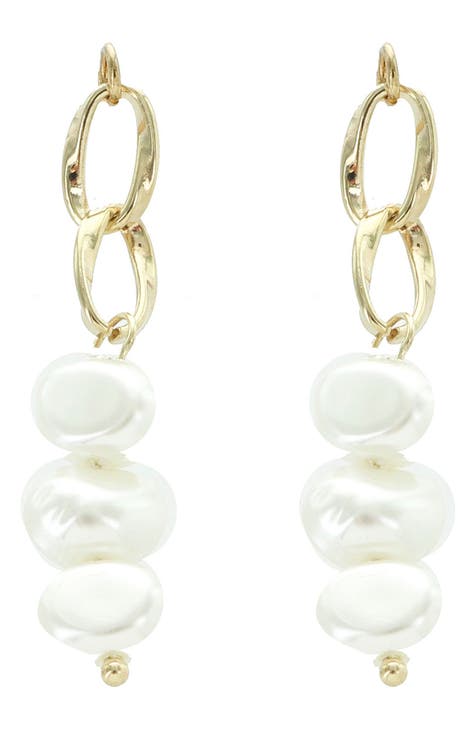 10mm Faux Pearl Link Drop Earrings