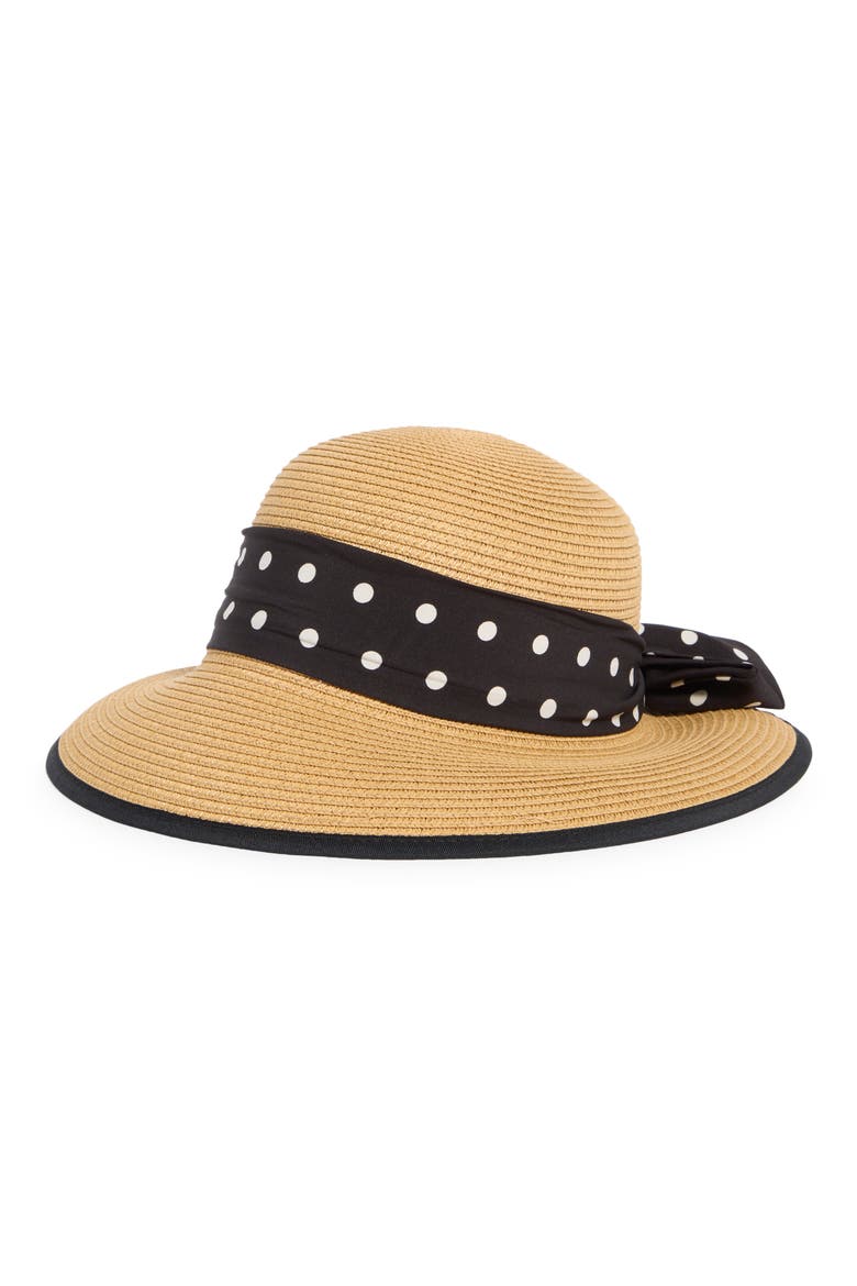 Polka Dot Band Straw Framer Hat, Main, color, NATURAL