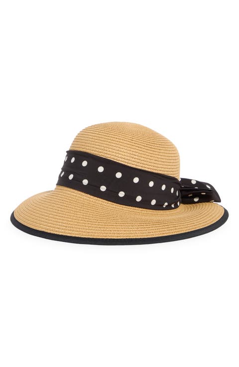 Polka Dot Band Straw Framer Hat